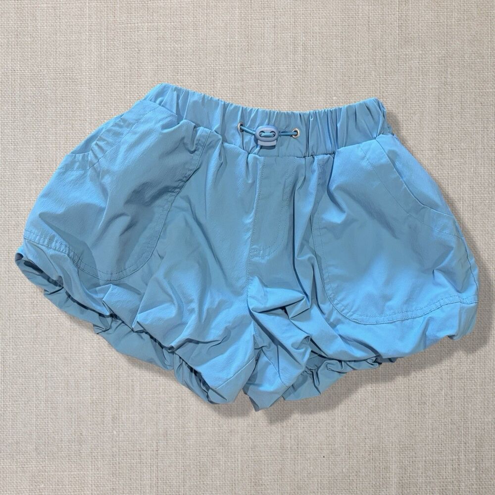 Habitual Girl Nylon Blue Parachute Bubble Hem Paperbag Shorts 7/8